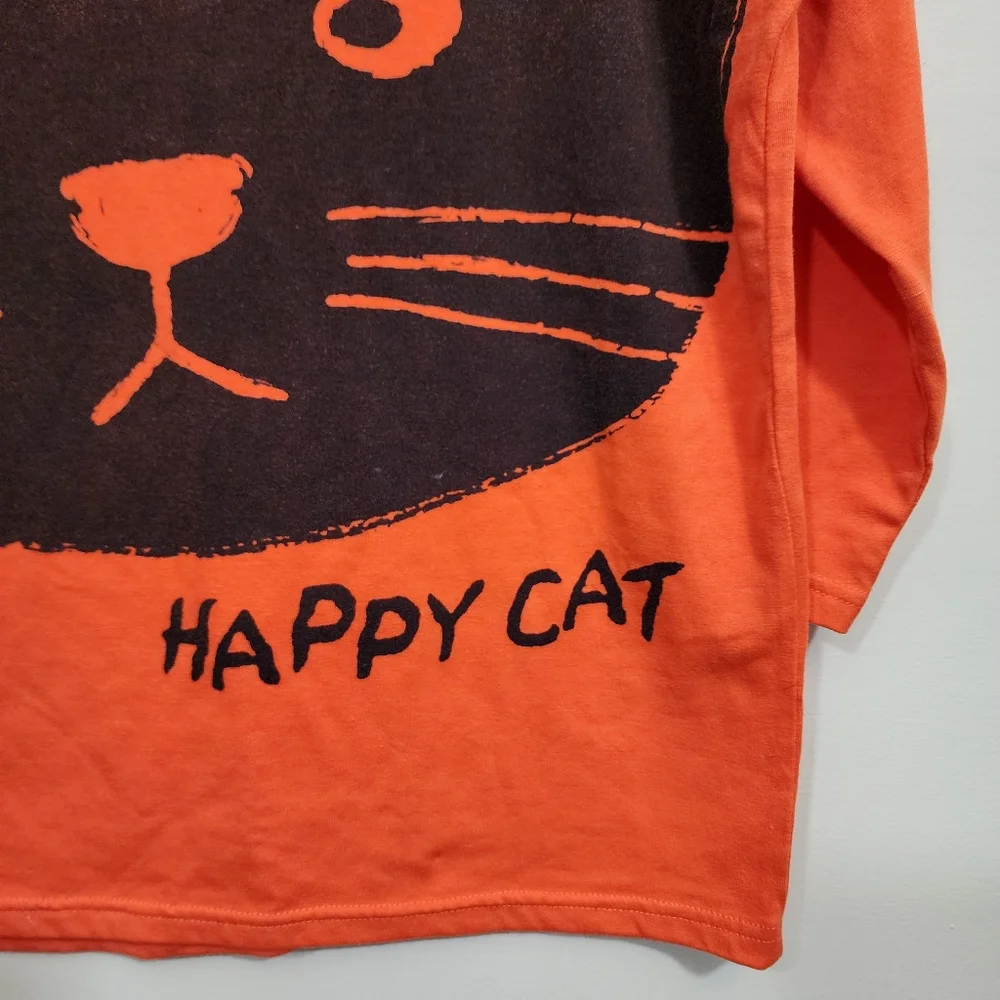 Happy cat orange 3/4 sleeve graphic front t-shirt woman's size large - Picture 4 of 6